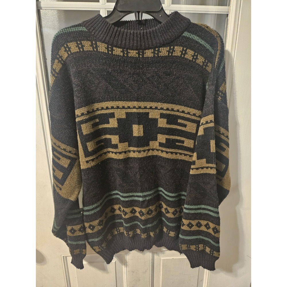 Zeppelin Mens Vintage Aztec Geometric Knit Sweater Retro Y2k Medium 73973